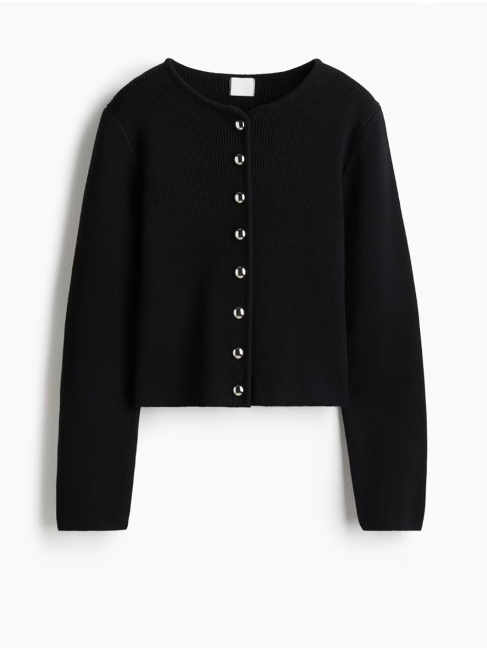 H&M Black Ribbed Button-Front Cardigan